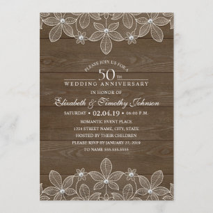 Invitation 50e anniversaire de mariage Rustique Bois Campagne
