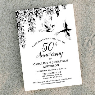 Invitation 50e anniversaire de mariage Silver Birch Oiseaux v