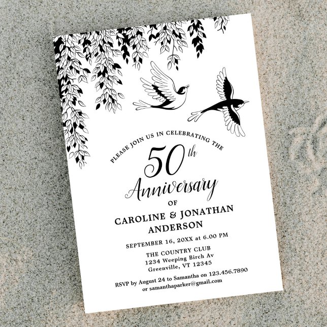 Invitation 50e anniversaire de mariage Silver Birch Oiseaux v (Créateur téléchargé)
