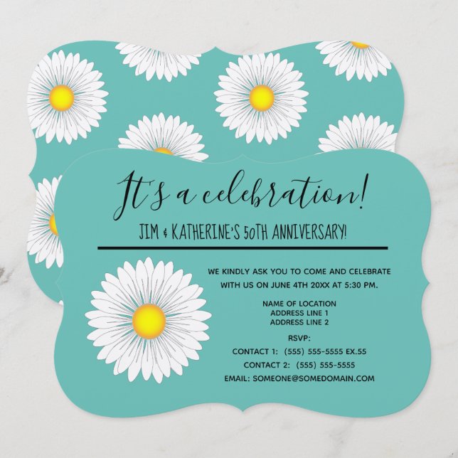 Invitation 50e anniversaire de mariage Teal Pretty (Devant / Derrière)