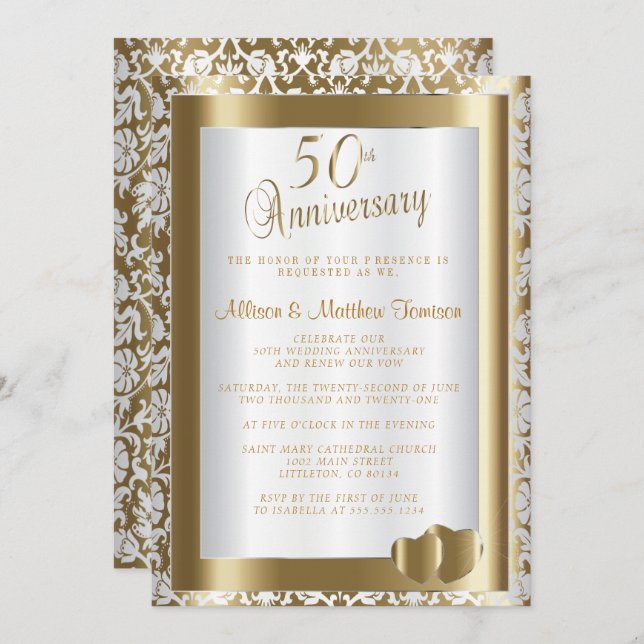 Invitation 50e anniversaire de mariage | Texte DIY (Devant / Derrière)