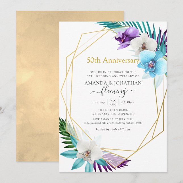 Invitation 50e anniversaire de mariage tropical géométrique (Devant / Derrière)