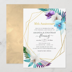 Invitation 50e anniversaire de mariage tropical géométrique