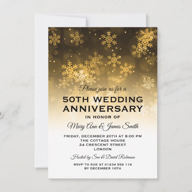 Invitation 50e anniversaire de mariage Vacances dorées scinti (Devant)
