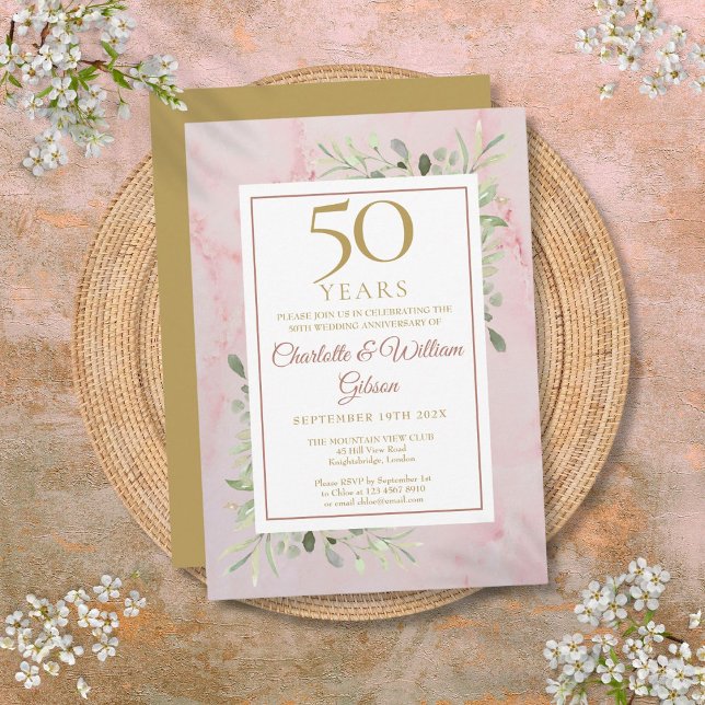 Invitation 50e anniversaire de mariage verdure (50th Golden Wedding Anniversary Greenery Invitation)
