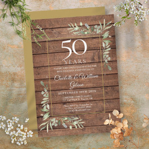Invitation 50e anniversaire de mariage verdure bois rustique