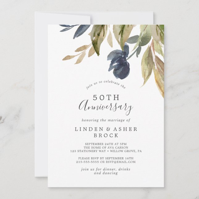 Invitation 50e anniversaire de mariage - verdure d'automne (Devant)