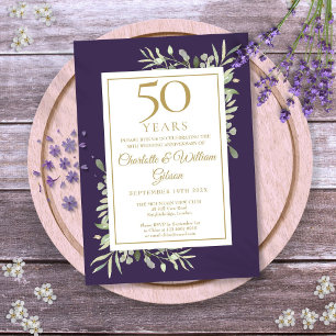 Invitation 50e anniversaire de mariage Verdure Violet Et Or
