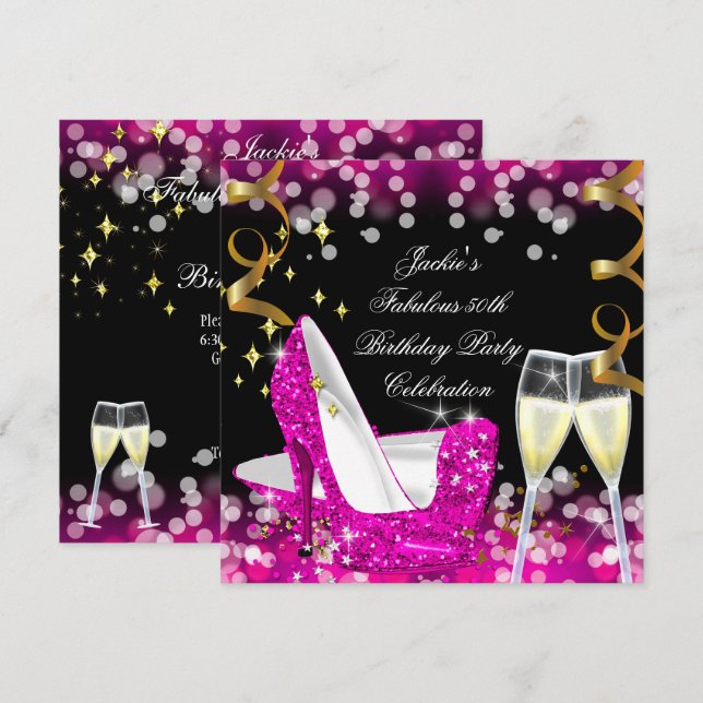 Invitation 50e Anniversaire de naissance à talons hauts paill (Devant / Derrière)