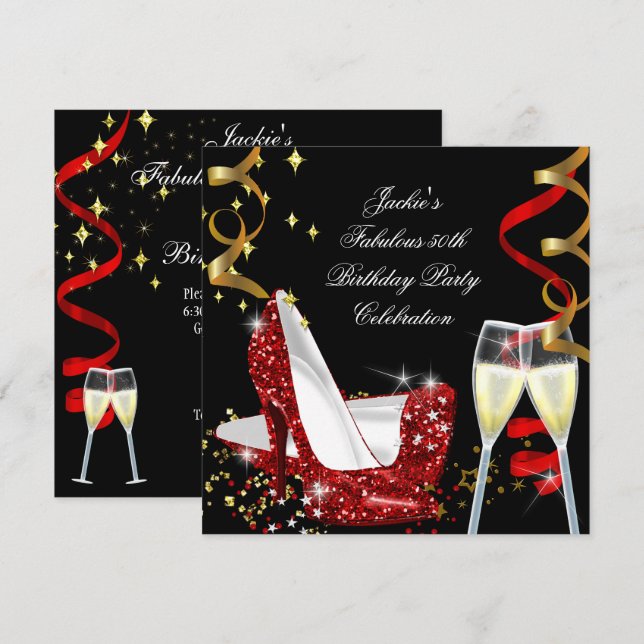 Invitation 50e Anniversaire de naissance Fabuleux Talon haut  (Devant / Derrière)