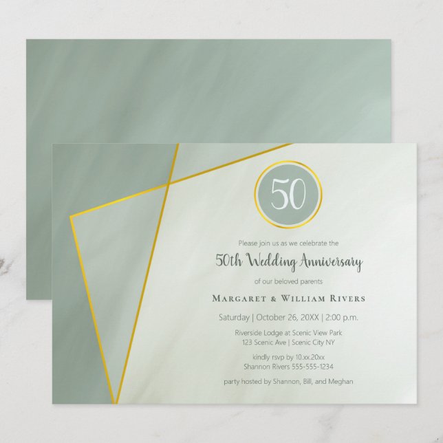 Invitation 50e anniversaire de naissance jade grisé encadré d (Devant / Derrière)
