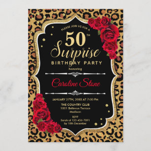 Invitation 50e anniversaire de surprise - Rouge rouge léopard