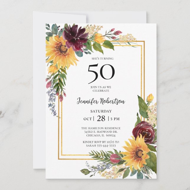 Invitation 50e anniversaire de tournesols (Devant)