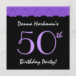Invitation 50e anniversaire dentelle violette et noire V584A