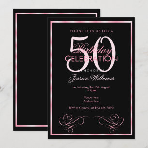 Invitation 50e anniversaire des femmes à cadre rose glamour