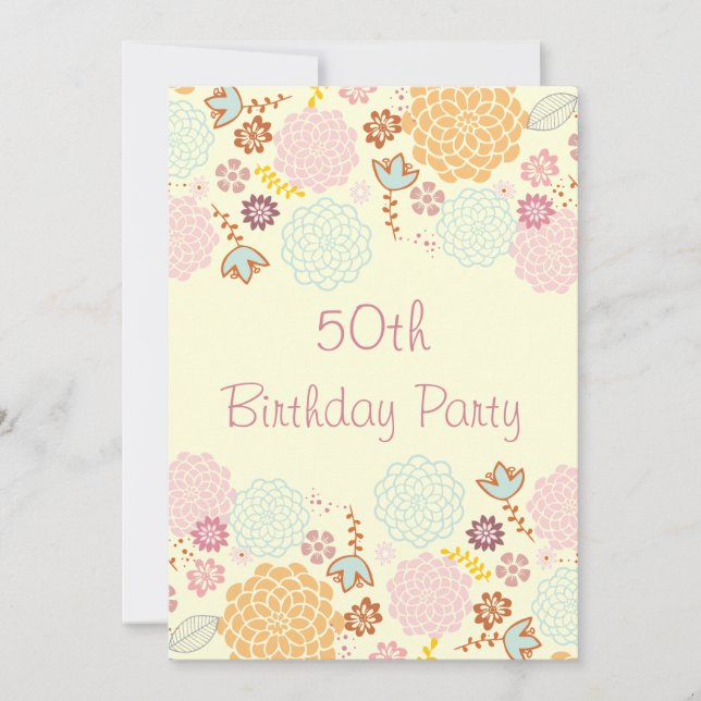 Invitation 50e anniversaire des femmes Fancy Floral moderne (Devant)
