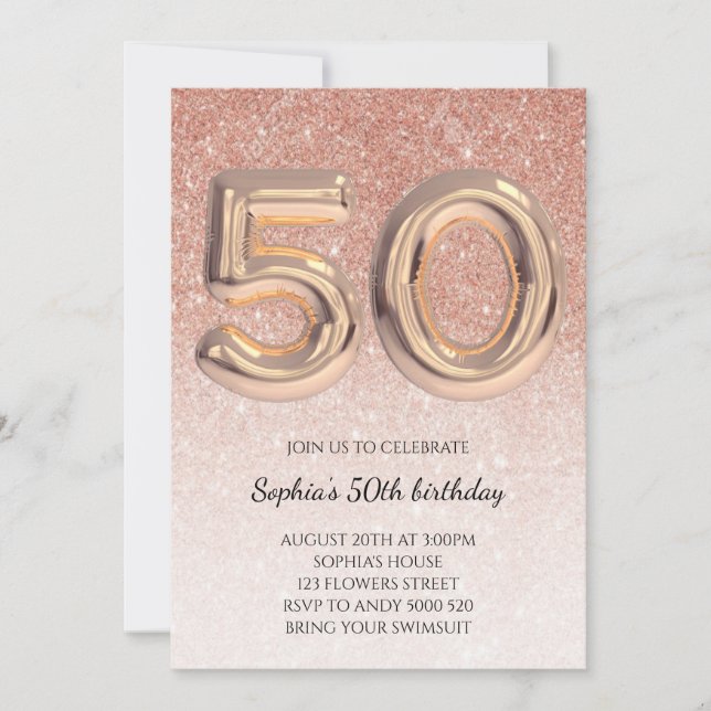 Invitation 50e anniversaire des femmes Rose Parties scintilla (Devant)