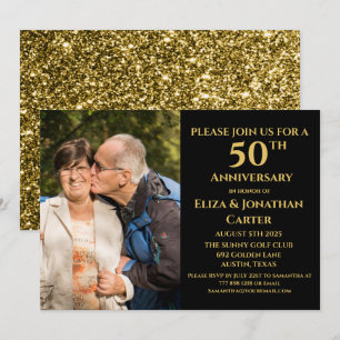 Invitation 50e Anniversaire d'or Parties scintillant noire