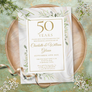 Invitation 50e Anniversaire d'or Rose Gold Marble Green