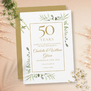 Invitation 50e Anniversaire d'or Sauvez la Date de la verdure