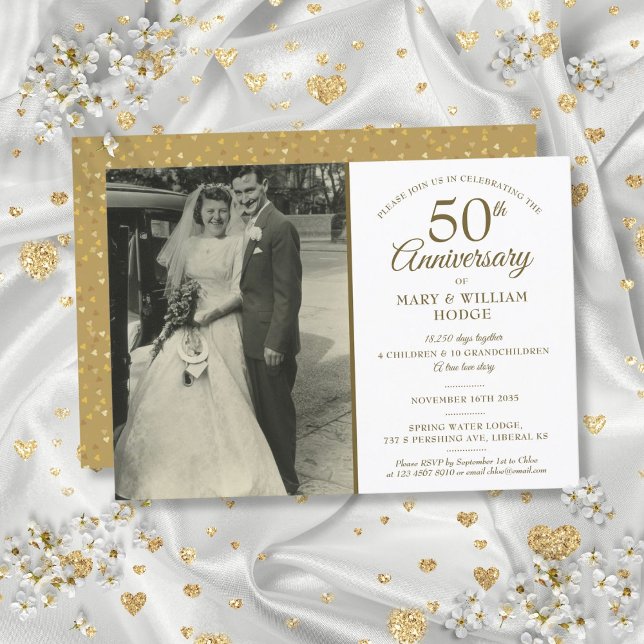 Invitation 50e Anniversaire d'or Souvenirs photo Mariage (50th Golden Anniversary Memories Wedding Photo Invitation)