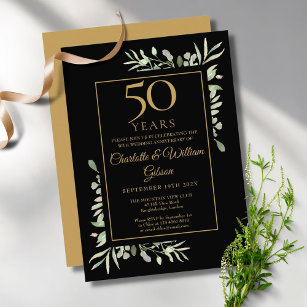 Invitation 50e Anniversaire d'or Verdure Feuille Aquarelle
