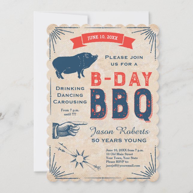 Invitation 50e anniversaire du BBQ Party All American Rustic (Devant)