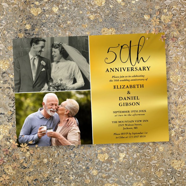 Invitation 50e anniversaire du Mariage Alors et maintenant 2  (50th Wedding Anniversary Then And Now 2 Photo Invitation)