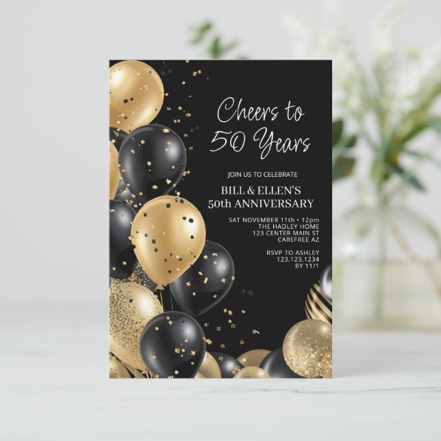 Invitation 50e anniversaire du Mariage Black Gold (Debout devant)