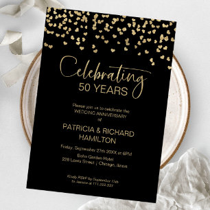 Invitation 50e anniversaire du Mariage Black Gold