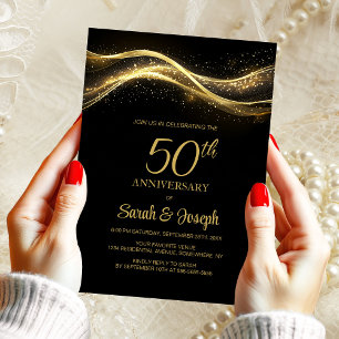 Invitation 50e anniversaire du Mariage Black Gold