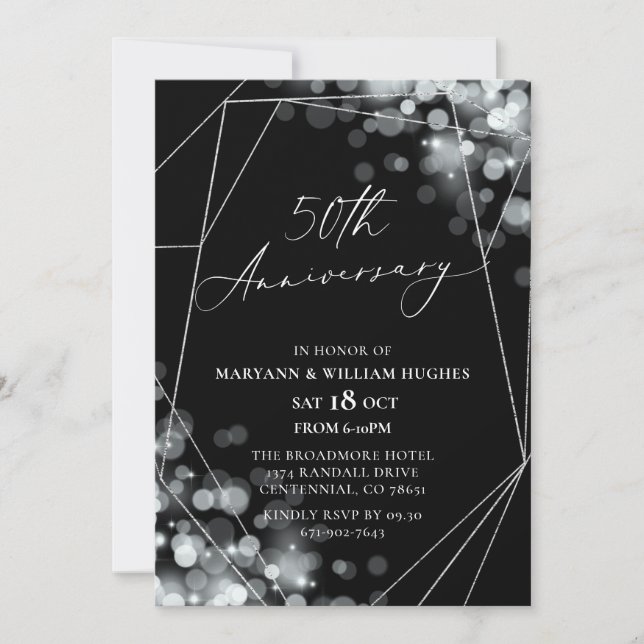 Invitation 50e anniversaire du Mariage Black & Silver (Devant)