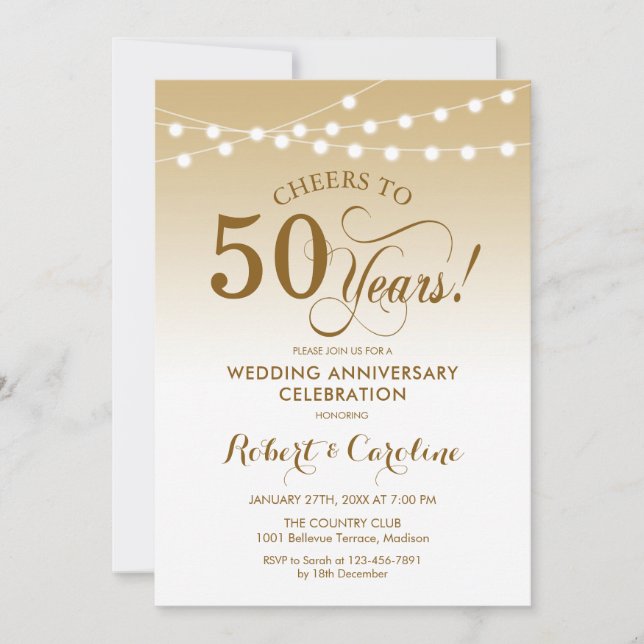 Invitation 50e anniversaire du Mariage - Blanc or (Devant)