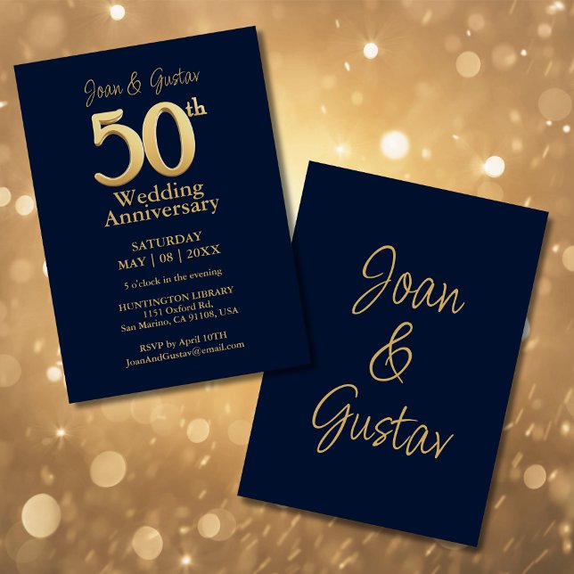 Invitation 50e anniversaire du Mariage Bleu et Or (Créateur téléchargé)