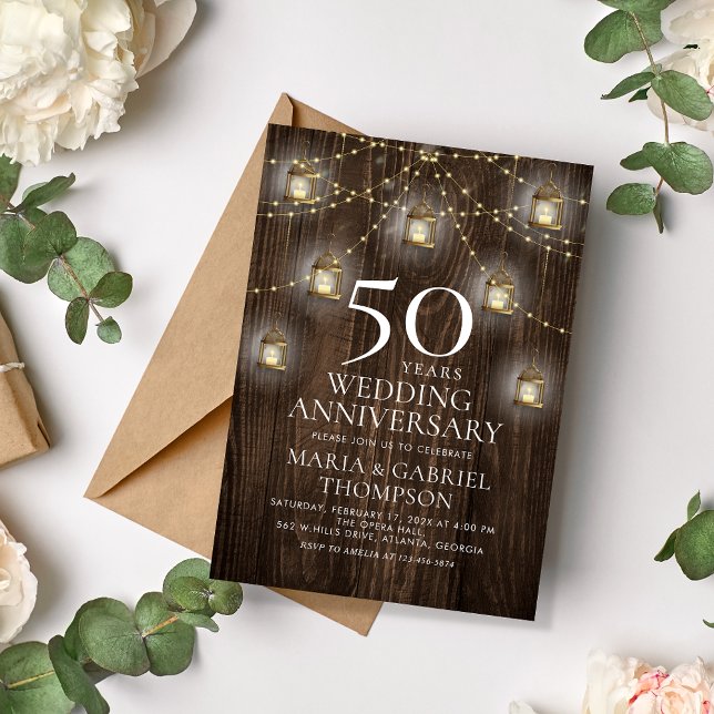 Invitation 50e anniversaire du Mariage Bois rustique (Créateur téléchargé)