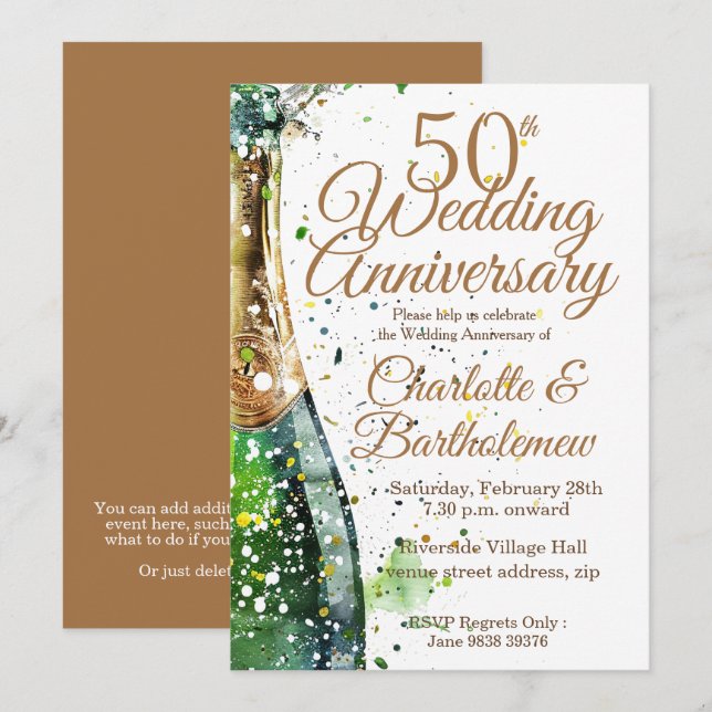 Invitation 50e anniversaire du Mariage Bouteille (Devant / Derrière)