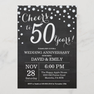 Invitation 50e anniversaire du Mariage Chalkboard Black Silve