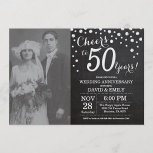 Invitation 50e anniversaire du Mariage Chalkboard Black Silve