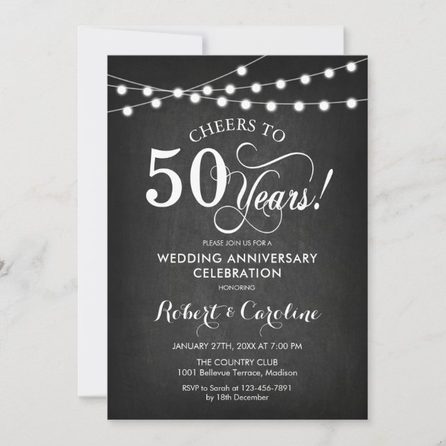 Invitation 50e anniversaire du Mariage - Chalkboard noir blan (Devant)