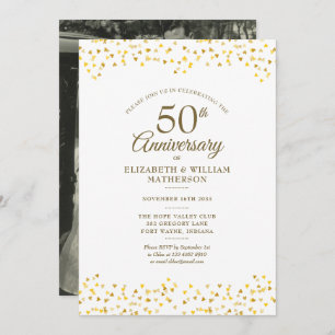 Invitation 50e anniversaire du Mariage Chic Gold Hearts Photo