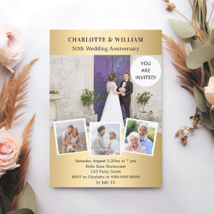 Invitation 50e anniversaire du mariage collage photo en or