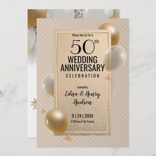 Invitation 50e anniversaire du Mariage d'or (Devant / Derrière)