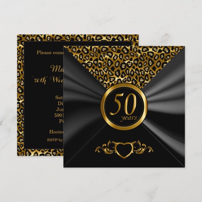 Invitation 50e anniversaire du Mariage d'or| Motif léopard (Devant / Derrière)