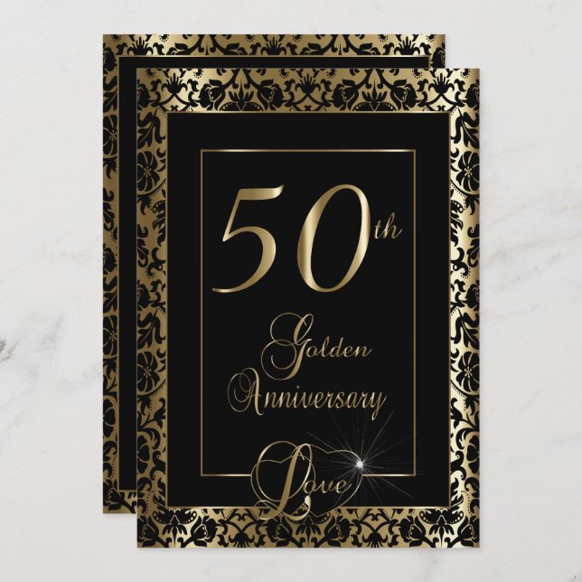 Invitation 50e anniversaire du Mariage d'or| Texte DO-IT-YOUR (Devant / Derrière)