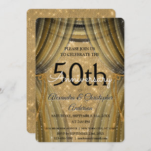 Invitation 50e anniversaire du Mariage Étincelle noire et or