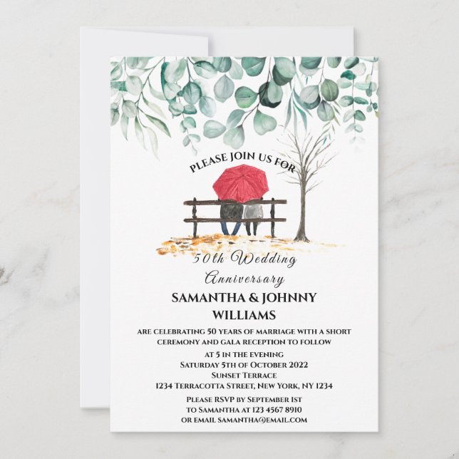 Invitation 50e anniversaire du Mariage Eucalyptus Botanical (Devant)