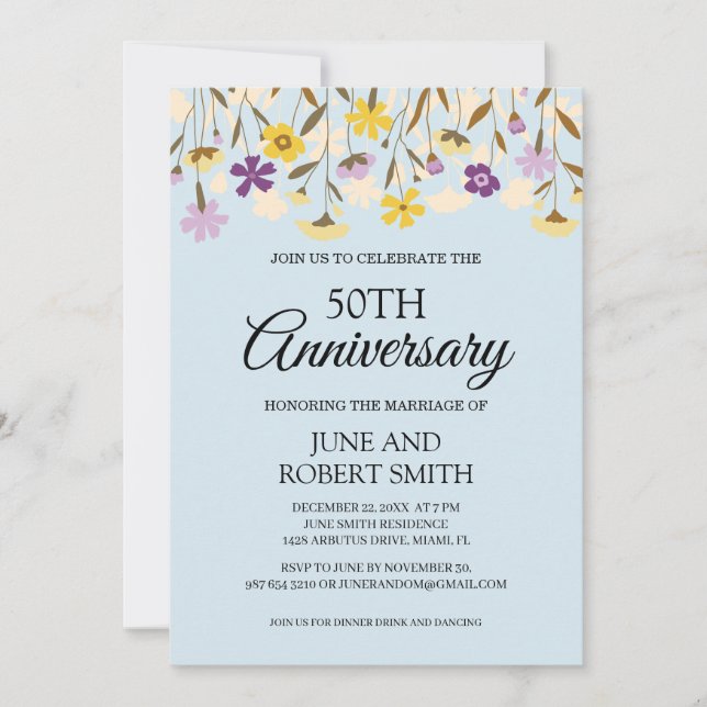 Invitation 50e anniversaire du mariage fleur sauvage (Devant)
