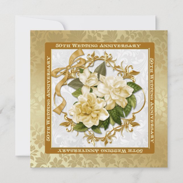 Invitation 50e anniversaire du Mariage Floral Gold (Devant)
