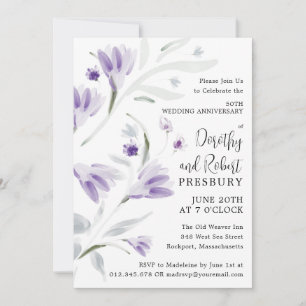 Invitation 50e anniversaire du Mariage Floral pourpre