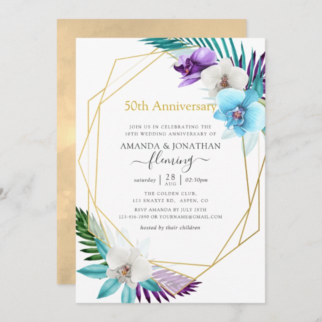 Invitation 50e anniversaire du Mariage géométrique tropical (Devant / Derrière)